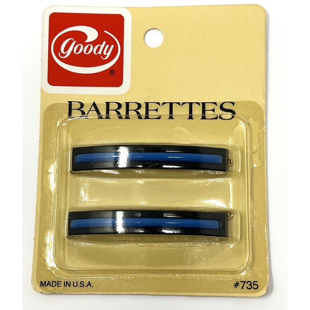Vintage Goody Barrettes 2.5” Metal Clasp #735 Black Blue 1982 NIP (2)